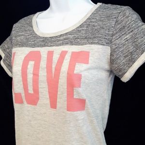 Reflex Heather Gray Tee T Shirt Pink Lettering LOVE Two Tone S Small
